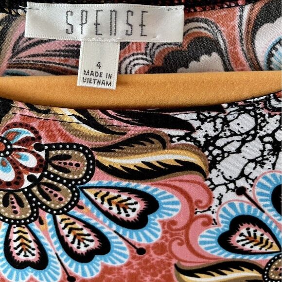 Spense Floral Mandala Print Slinky Dress Orange Gold Turquoise 4 - Picture 5 of 5